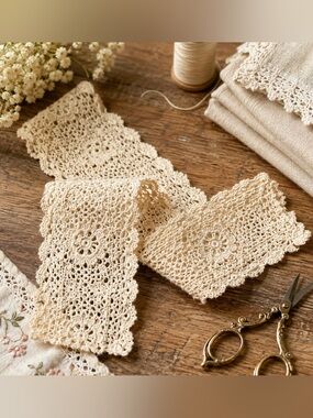 Vintage Ivory Crochet Lace Trim Cotton Floral Scalloped Sewing Craft 4 x 21